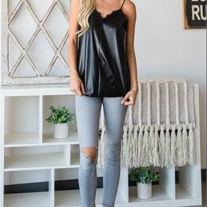 Faux Leather & Lace Camisole